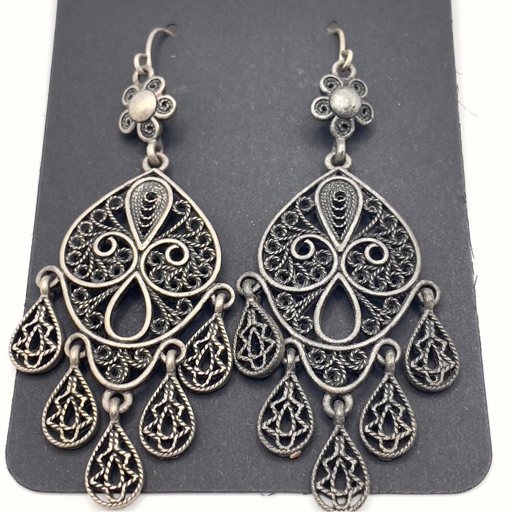 Vintage Silver Filigree Chandelier Earrings • Quality Boho Statement Dangles  ✨ - Picture 2 of 8